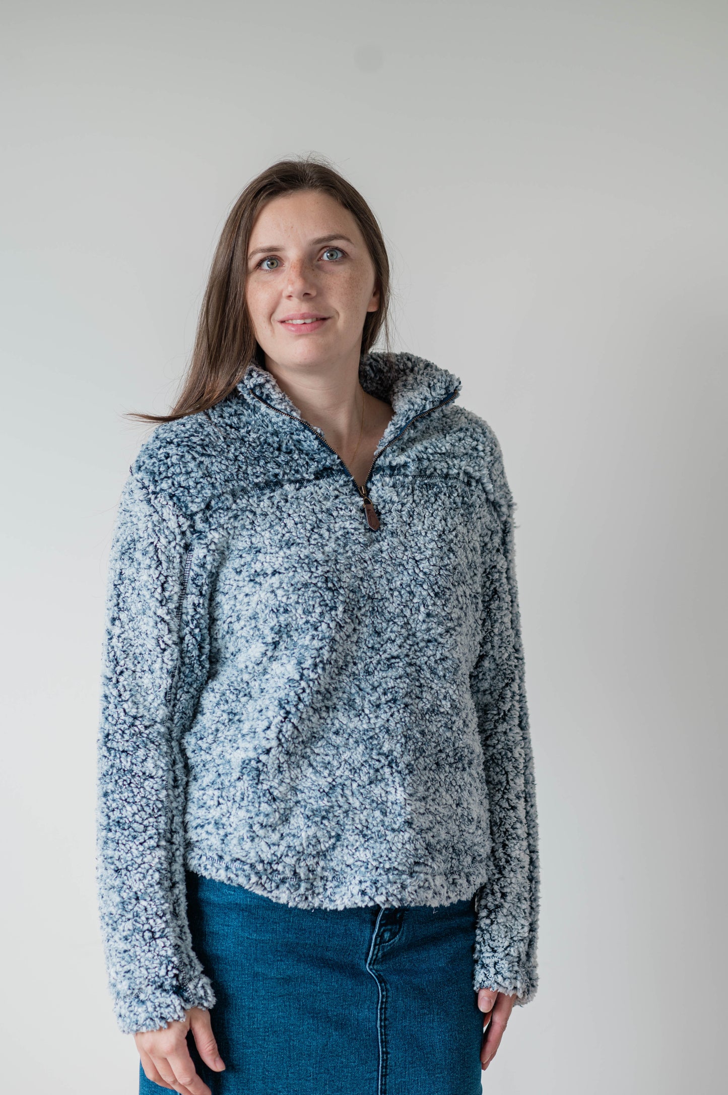 Wool Blend Soft Sherpa Zippered Pullover