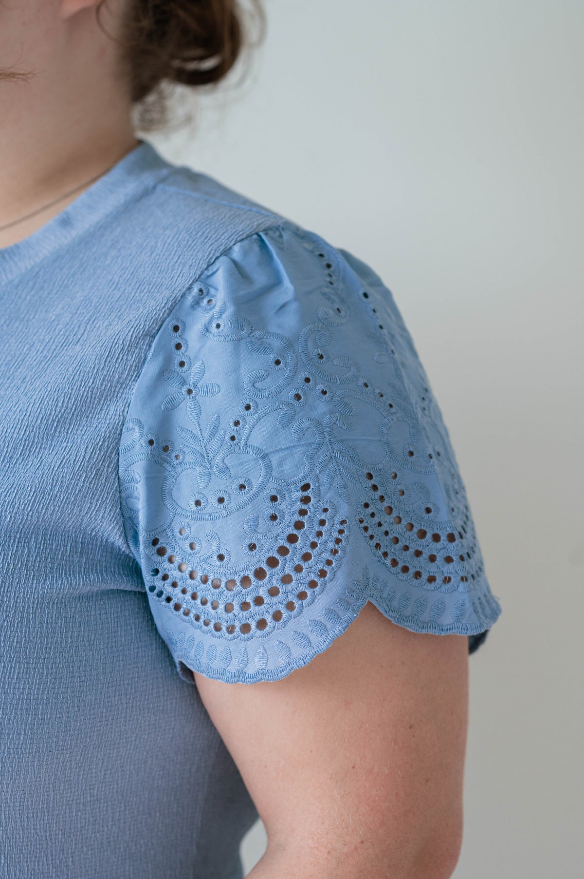 Dusty Blue Eyelet Knit Top - Plus