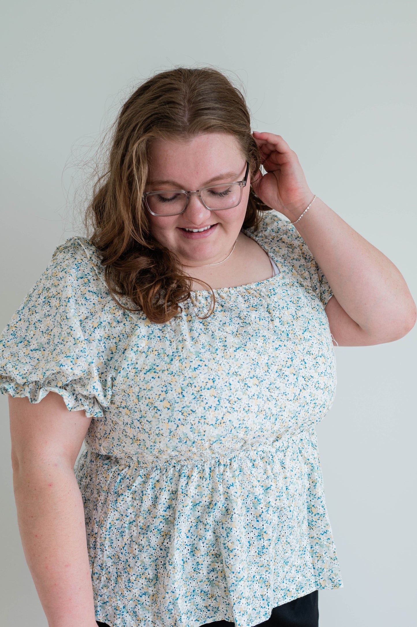 Embroidered Eyelet Ruffled Floral Peplum Top Ivory