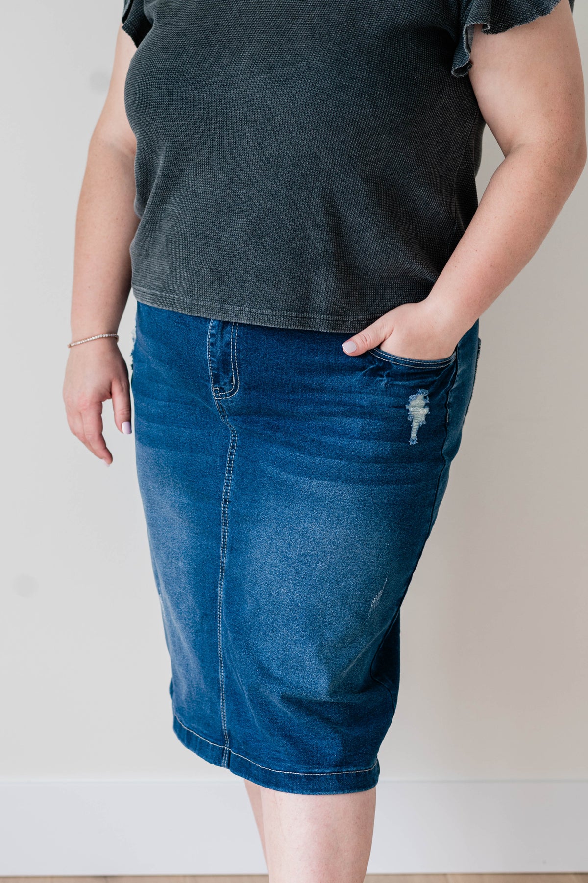 Medium Wash Distressed Skirt - Plus