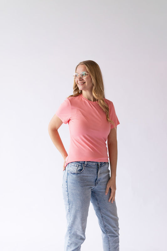 Short Sleeved Ribbed Tee -Wild Rose