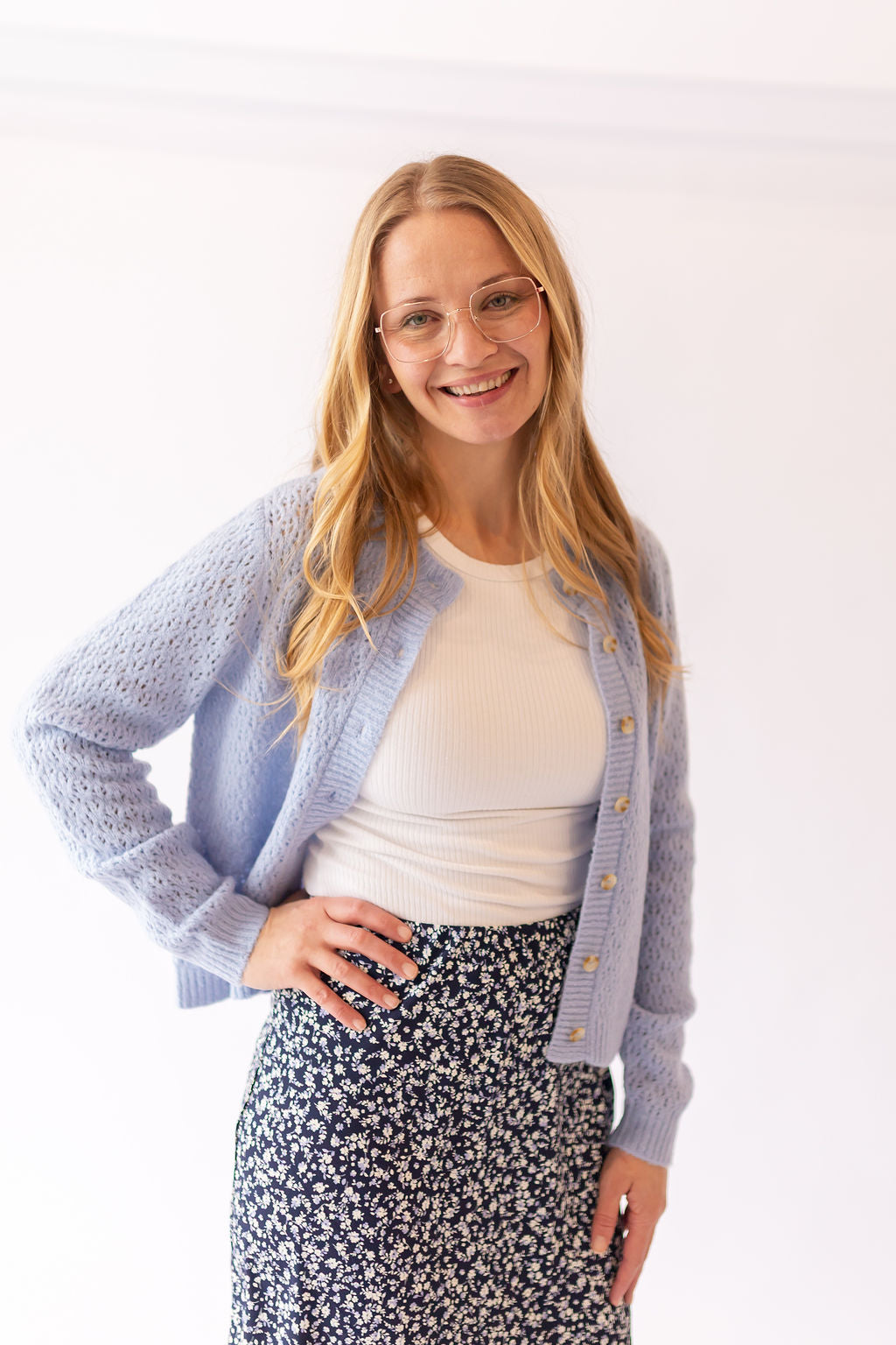 Eyelet Knit Cardigan -Light Blue
