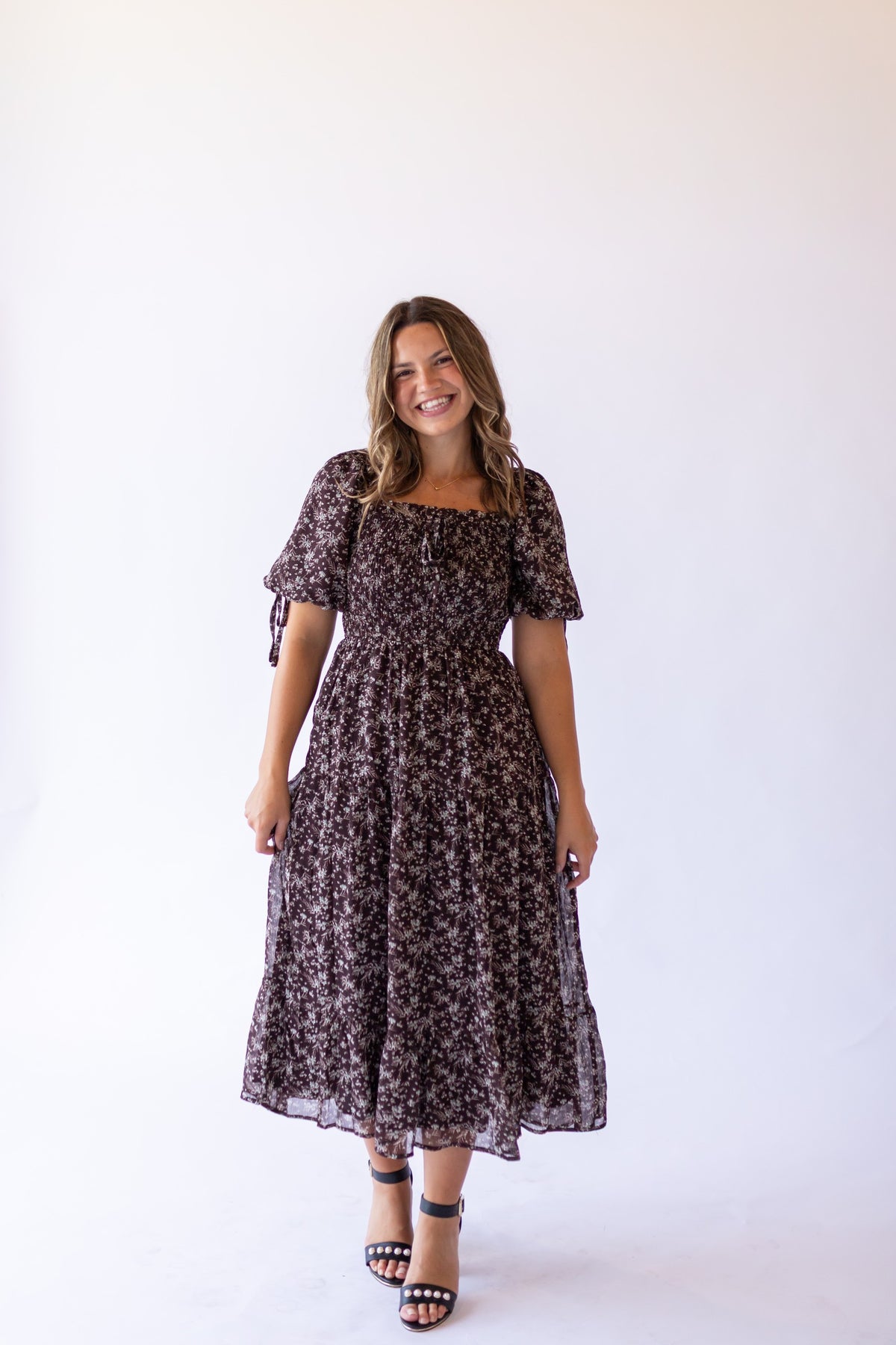Carmen Midi Dress -Brown