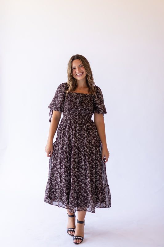 Carmen Midi Dress -Brown