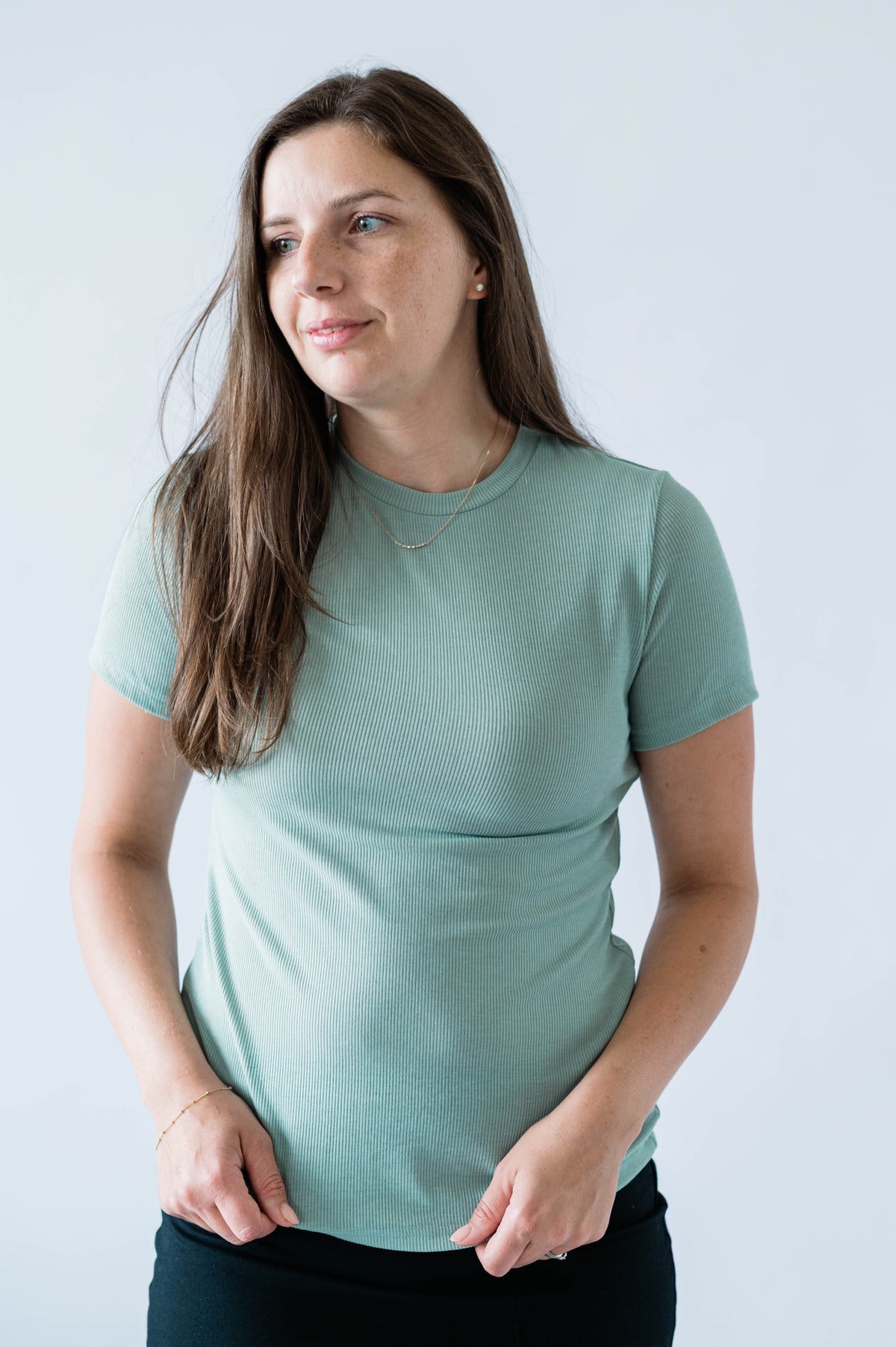 Short Sleeve Ribbed Tee -Harbour Green