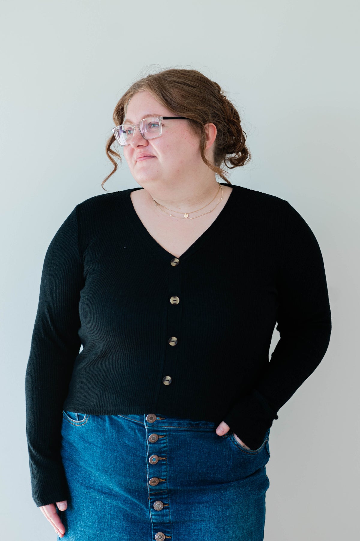 Ribbed Button Long Sleeve -Plus