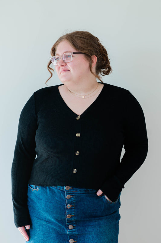 Ribbed Button Long Sleeve -Plus