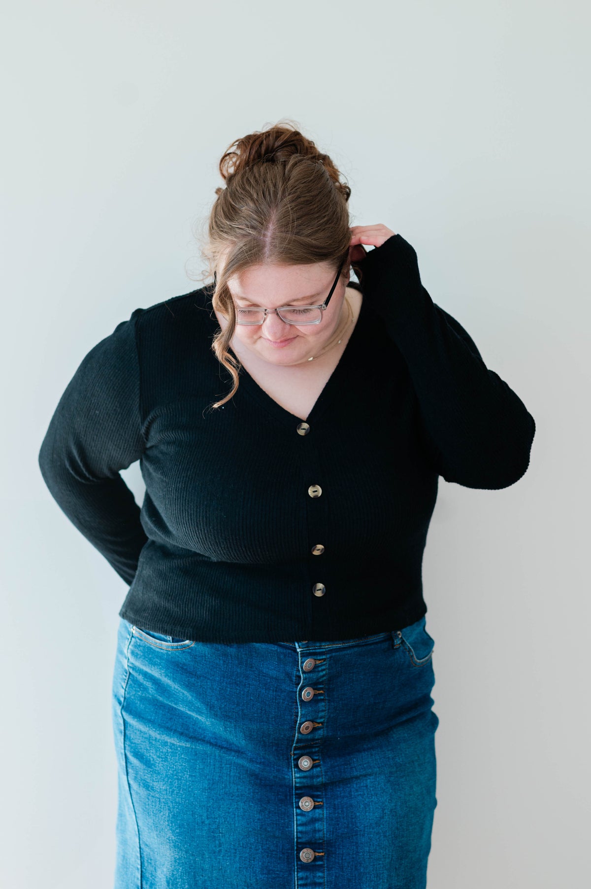 Ribbed Button Long Sleeve -Plus