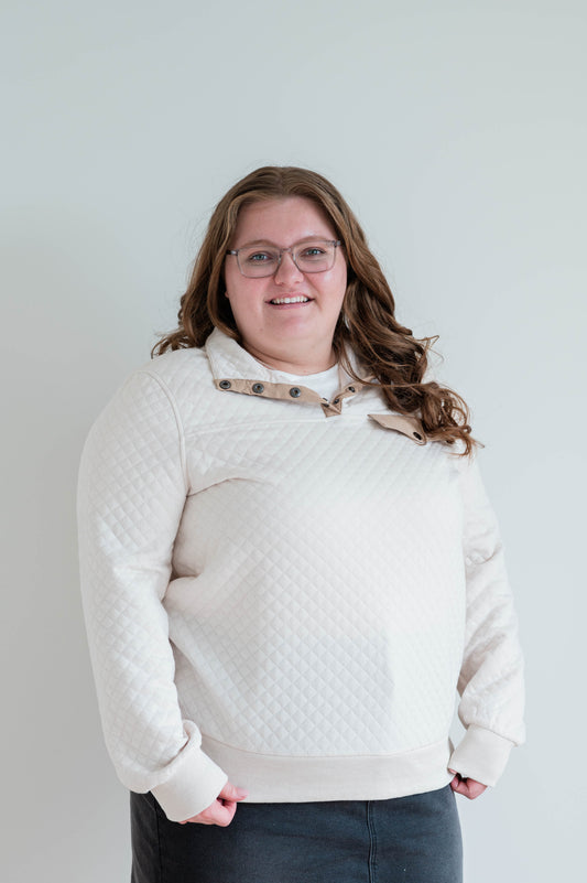 Diamond Cotton Padding Pullover With Metal Snap -Plus