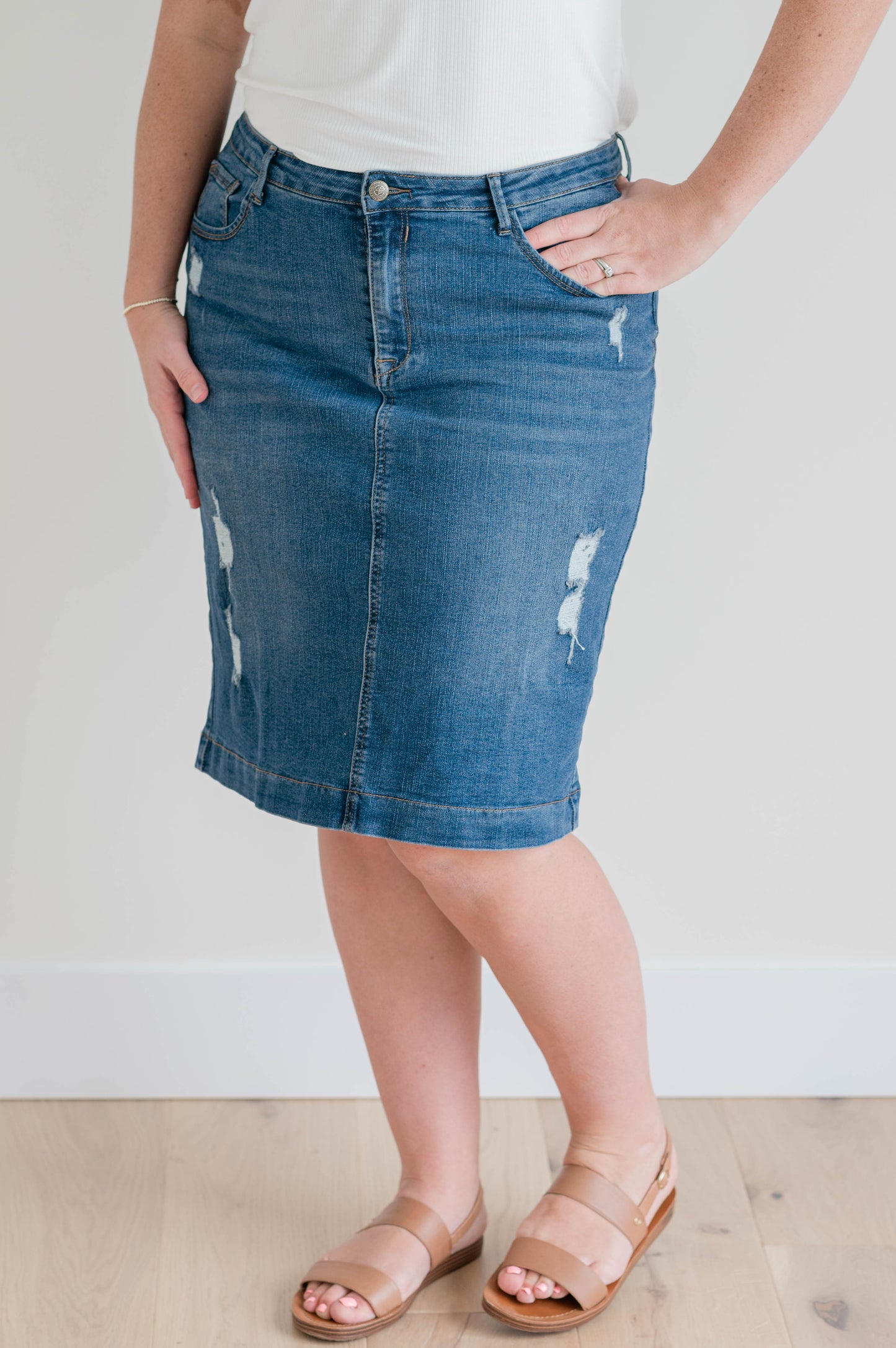 Indie Distressed Denim Skirt