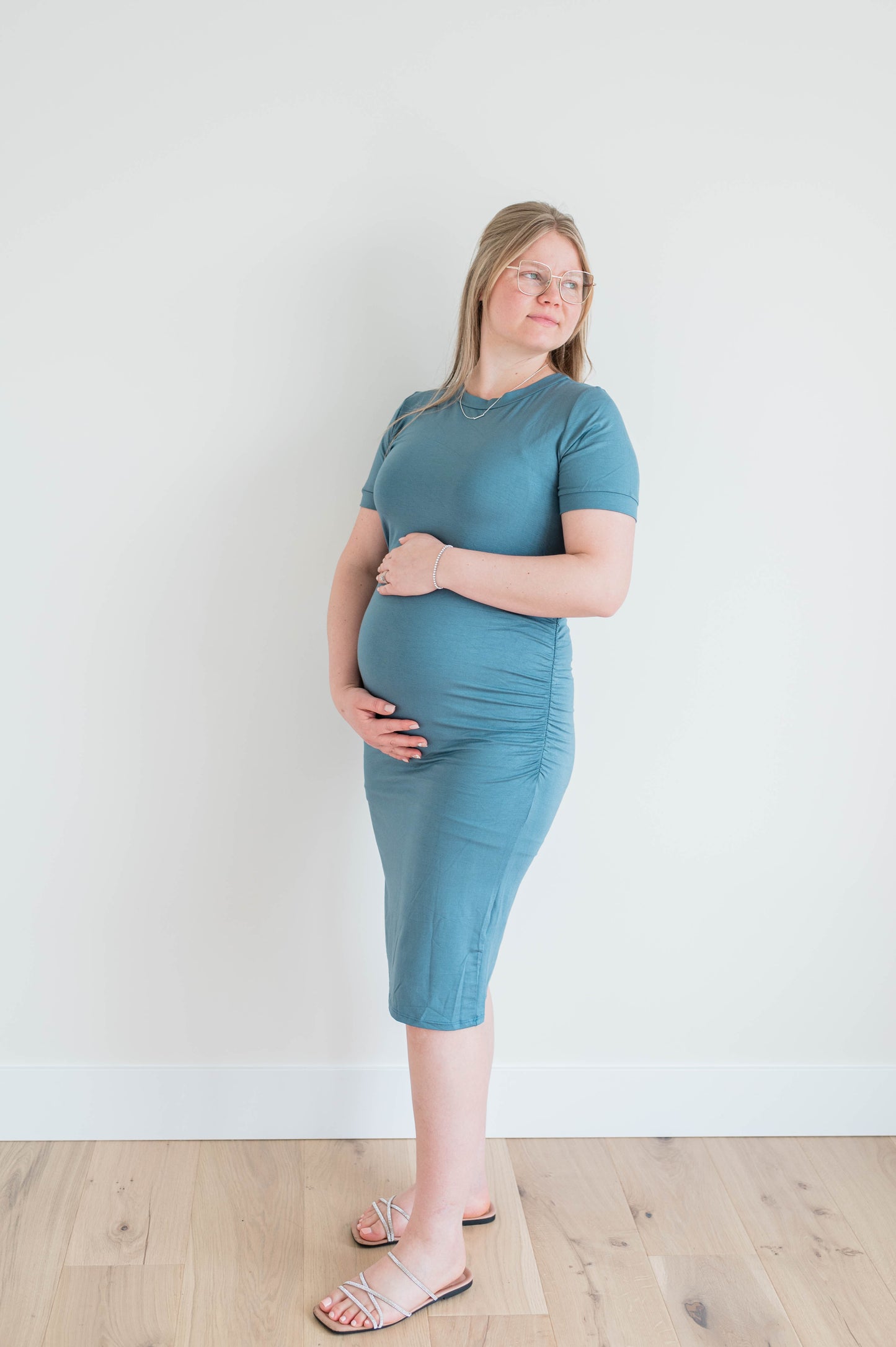 Heavy Modal Basic Mini Maternity Dress Sea Blue