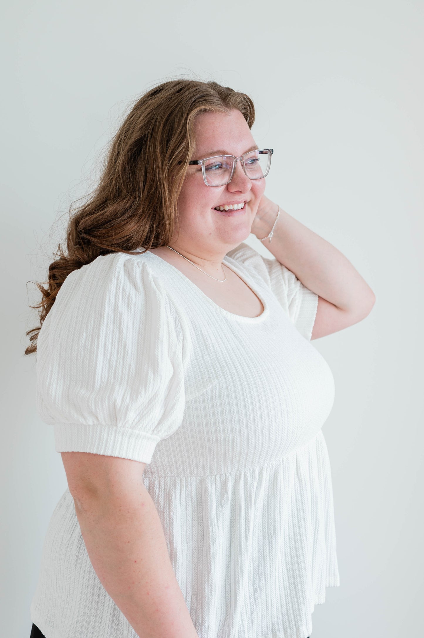 Cable Knit Top with Square Neck - Ivory