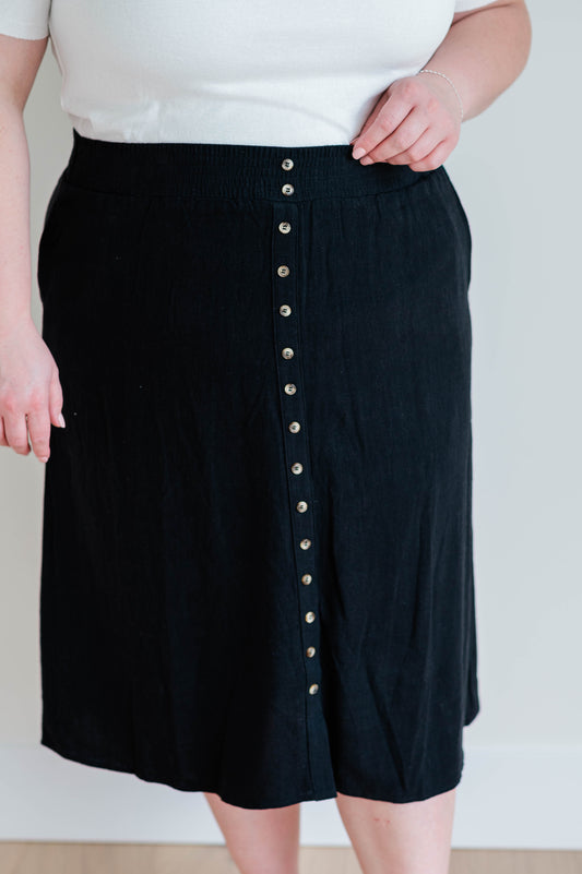 Greta Linen Blend Midi Skirt - Black