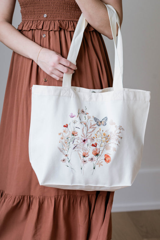Wildflower Vintage Canvas Tote Bag