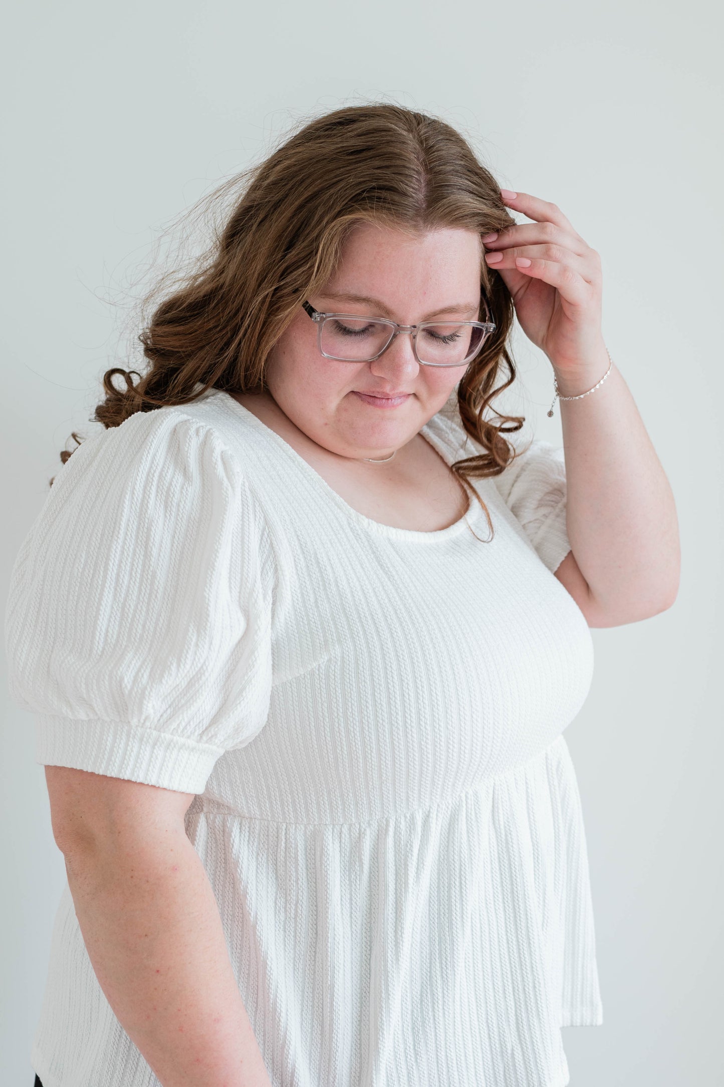 Cable Knit Top with Square Neck - Ivory