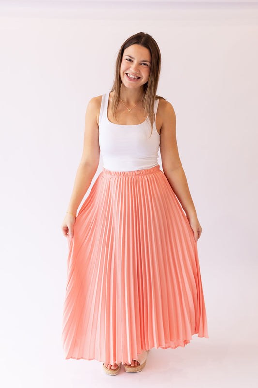 Freya Pleated Midi Skirt -Peach