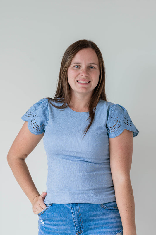 Dusty Blue Eyelet Knit Top