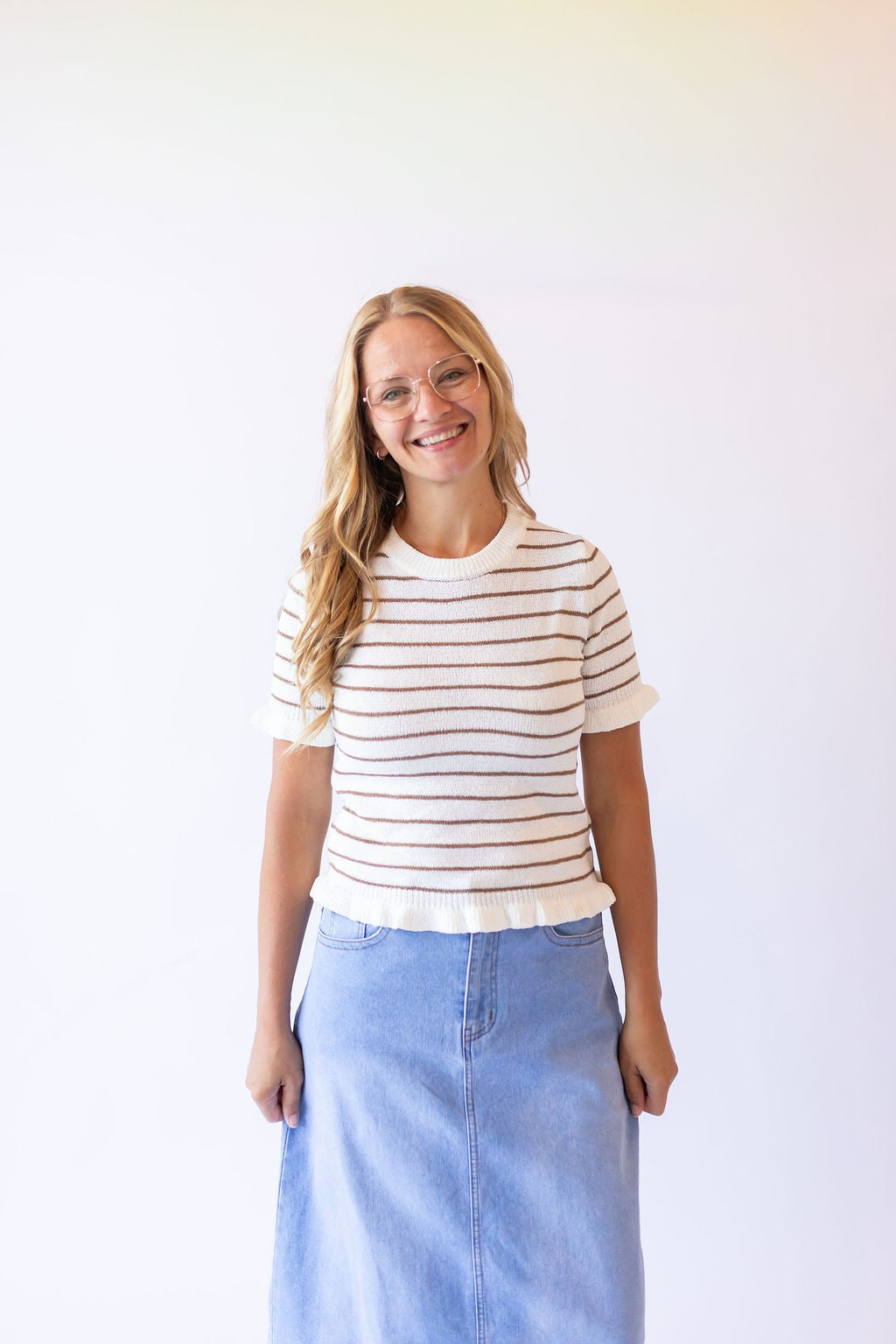 Ruffle Sleeve Stripe Top