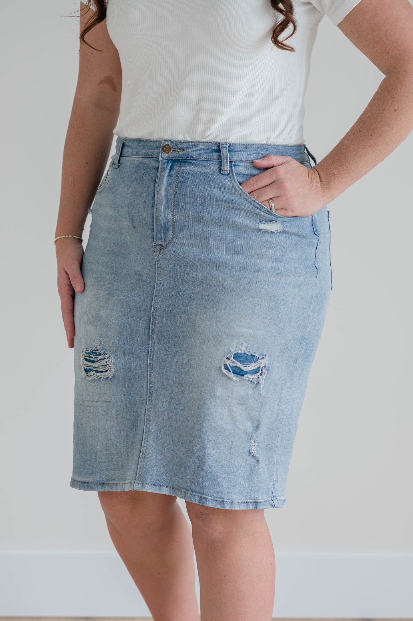 Sierra Distressed Denim Skirt - Light Wash