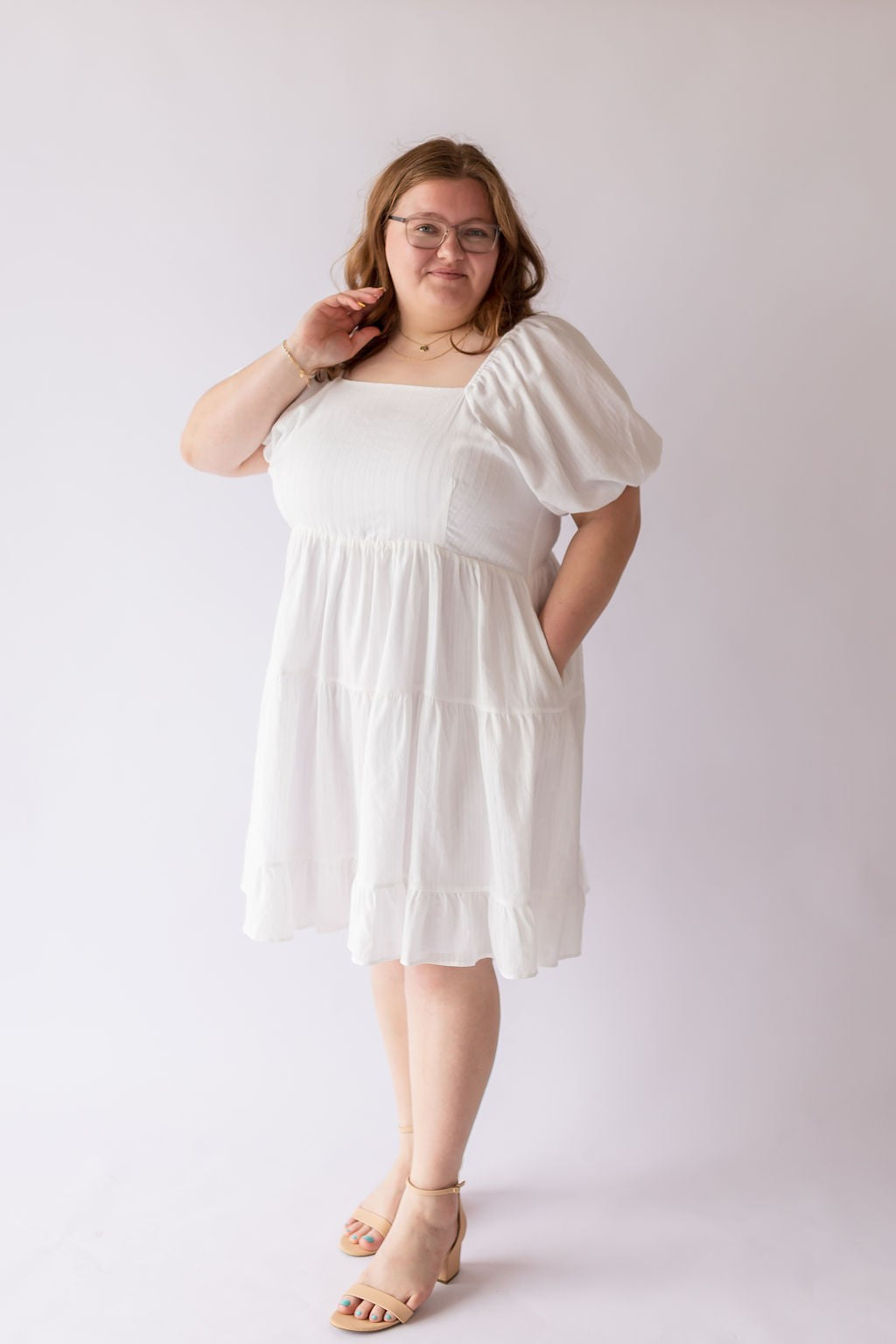 Poppy Dress in White -Plus
