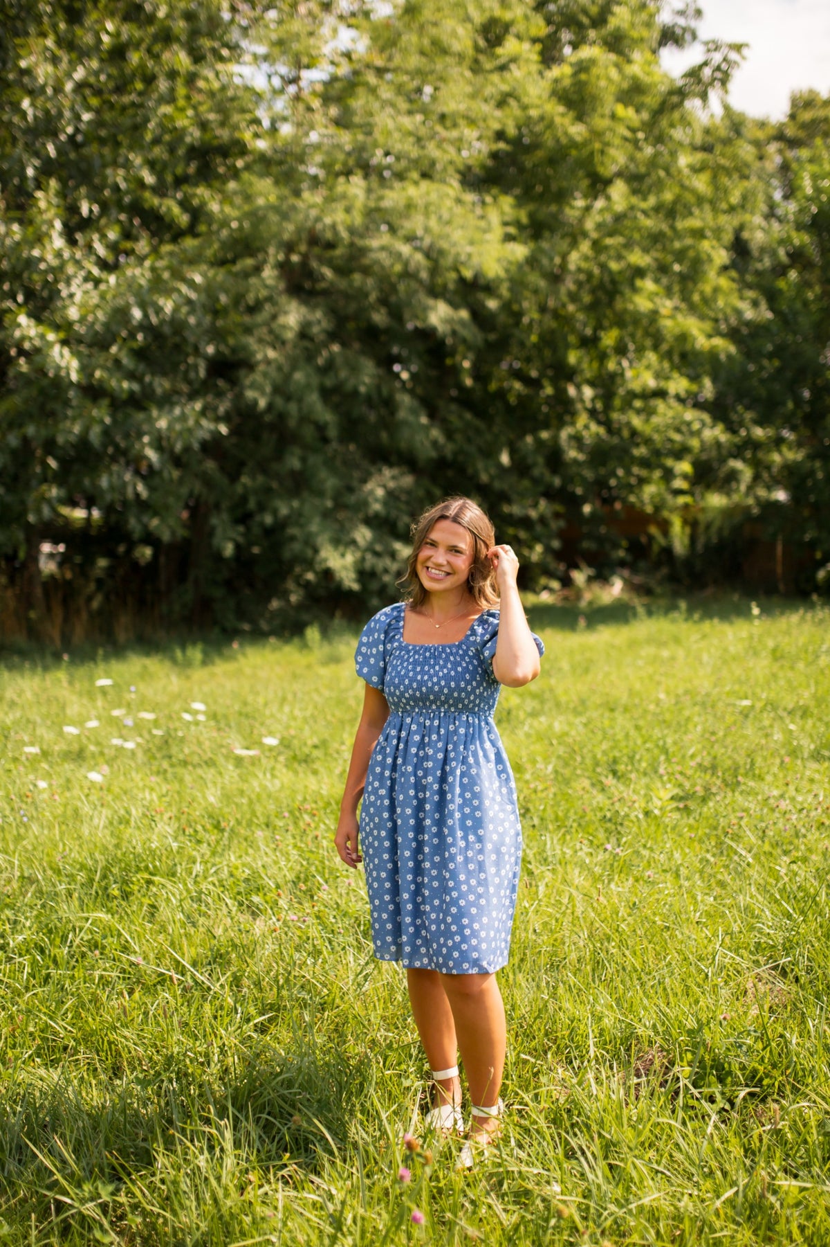 Kimberly Dress in Dusty Blue Bloomline