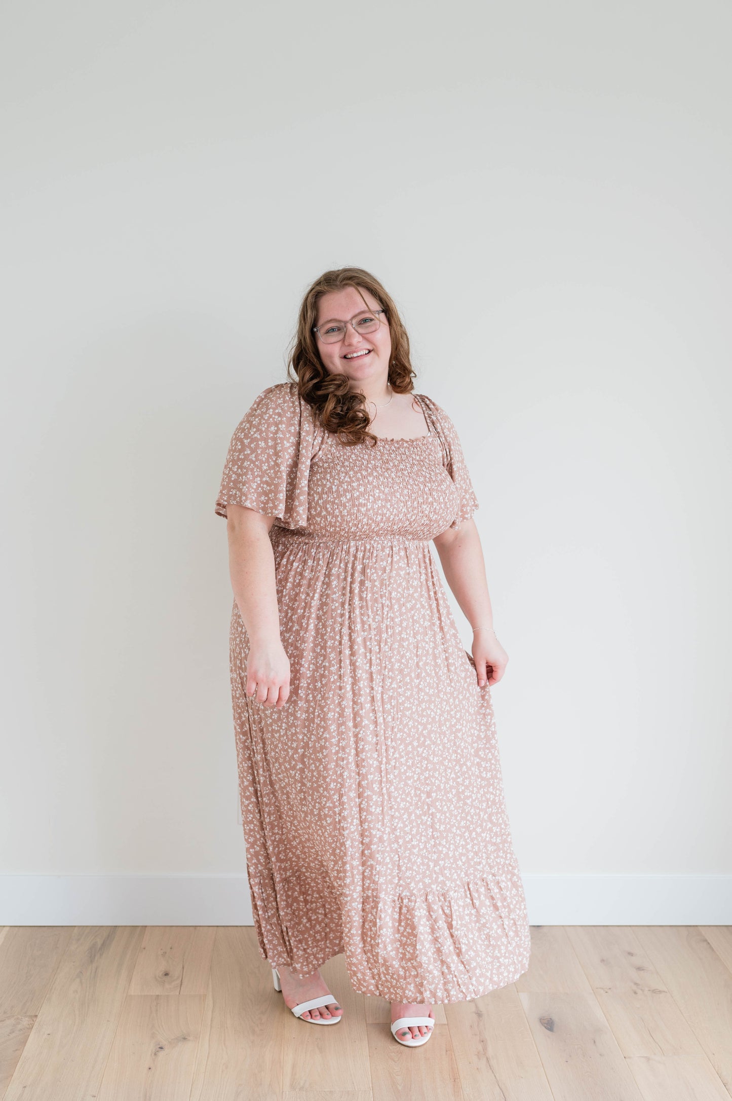 Convertible Smocked Midi Dress - Nude