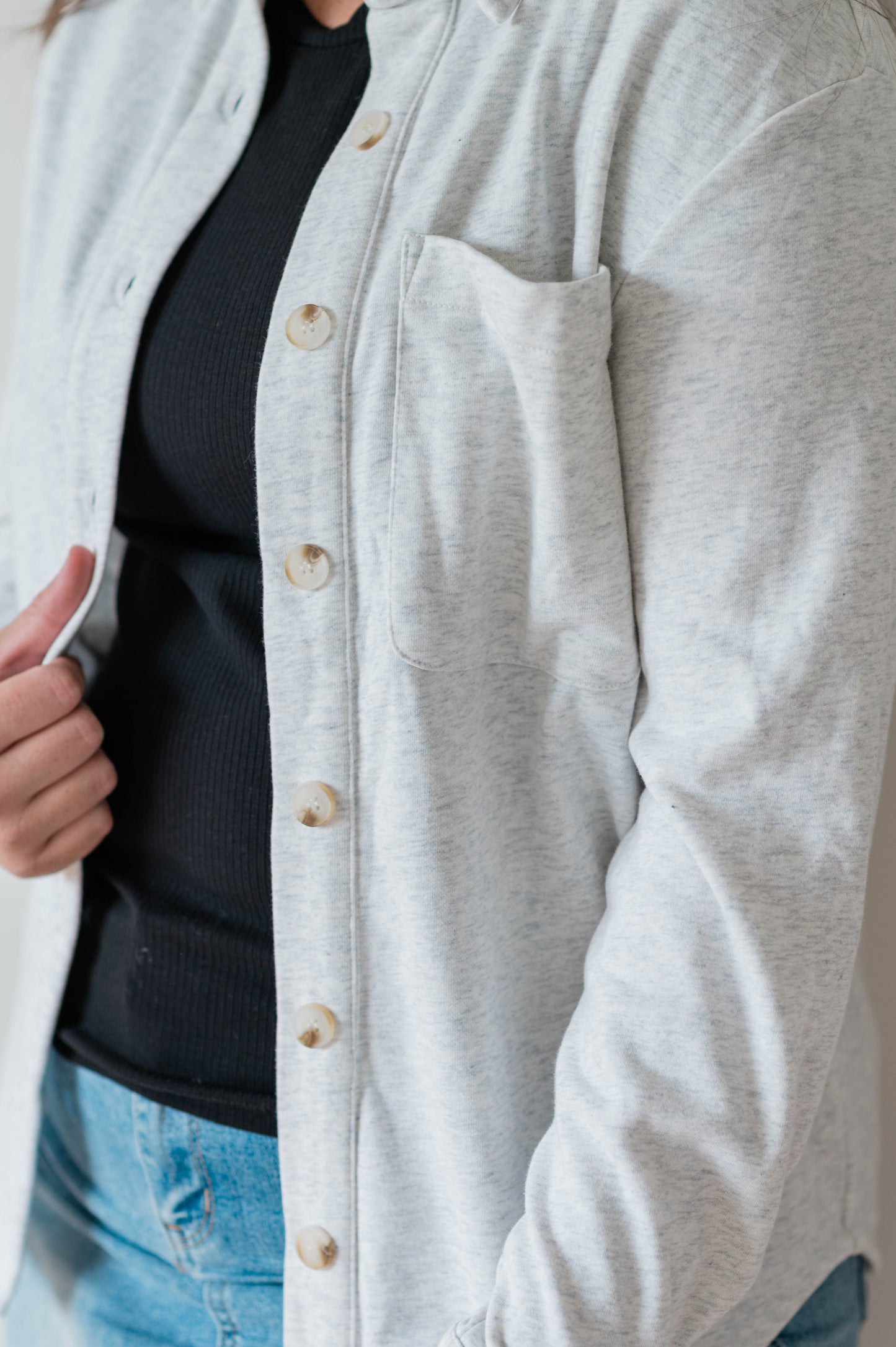 Button Down Shacket Gray