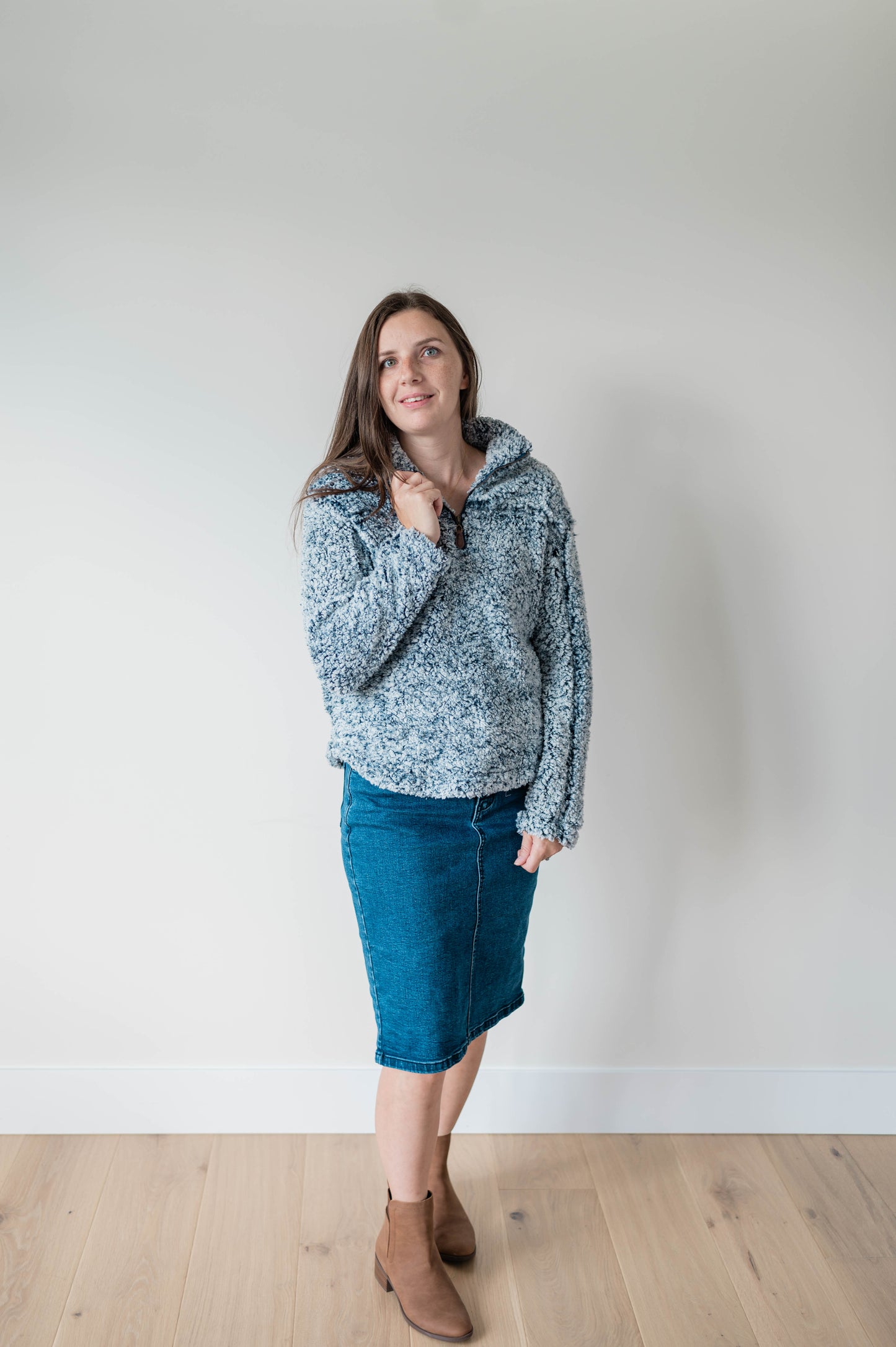 Wool Blend Soft Sherpa Zippered Pullover