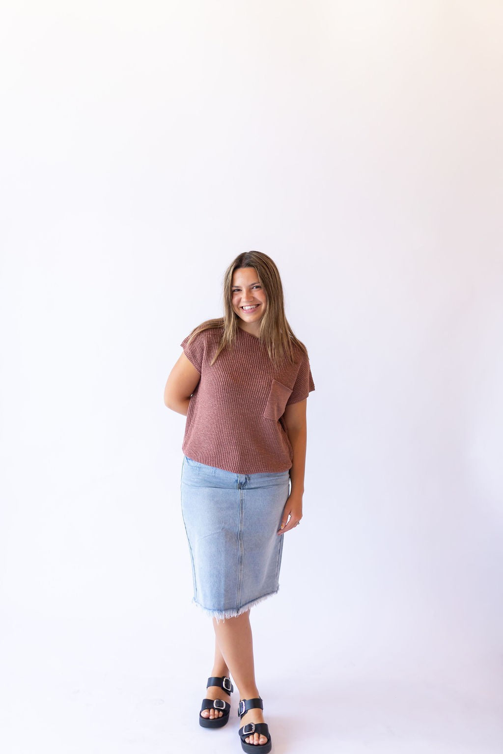 Kellyn Boxy Knit Top -Brown
