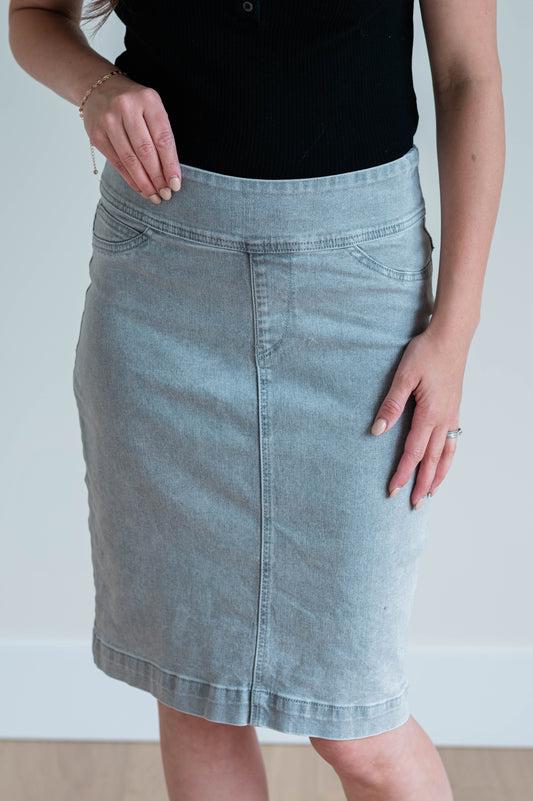 Sara Knee Length Denim Skirt -Vintage Grey