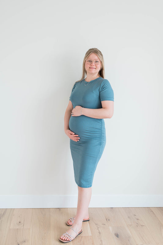 Heavy Modal Basic Mini Maternity Dress Sea Blue