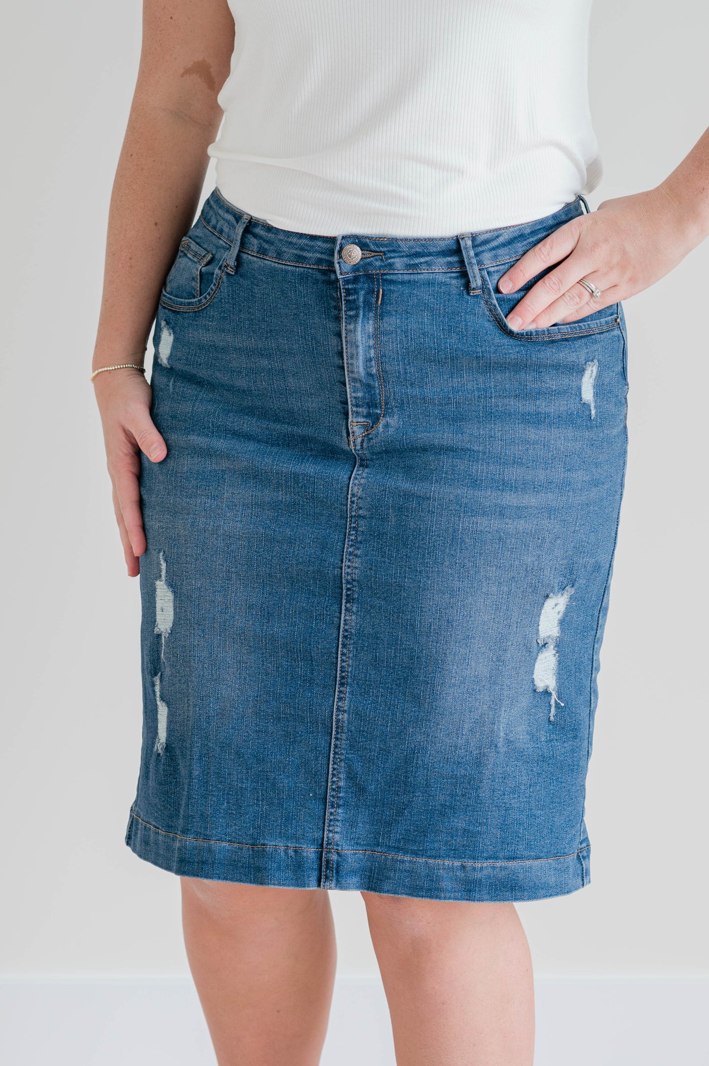 Indie Distressed Denim Skirt