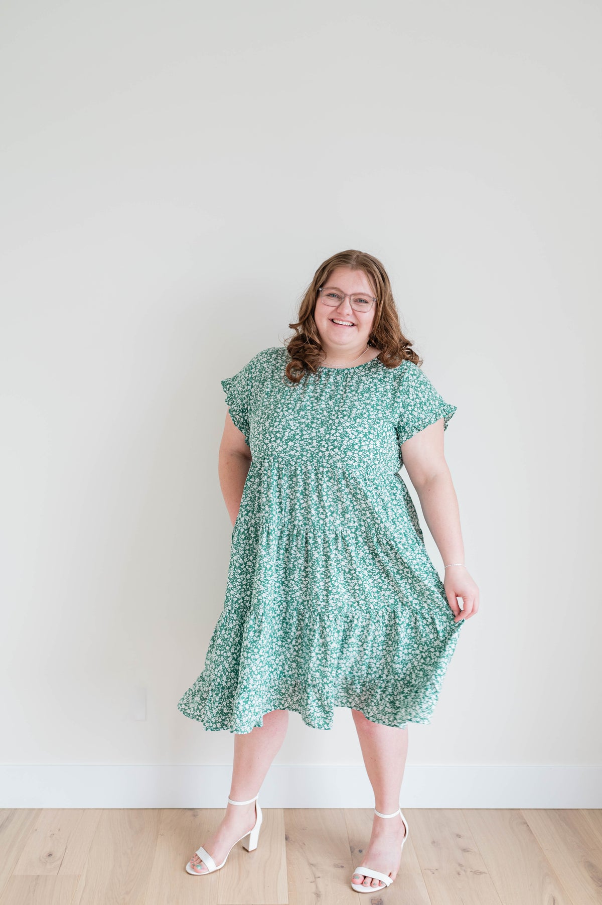 Floral Print Green Midi Dress - Plus