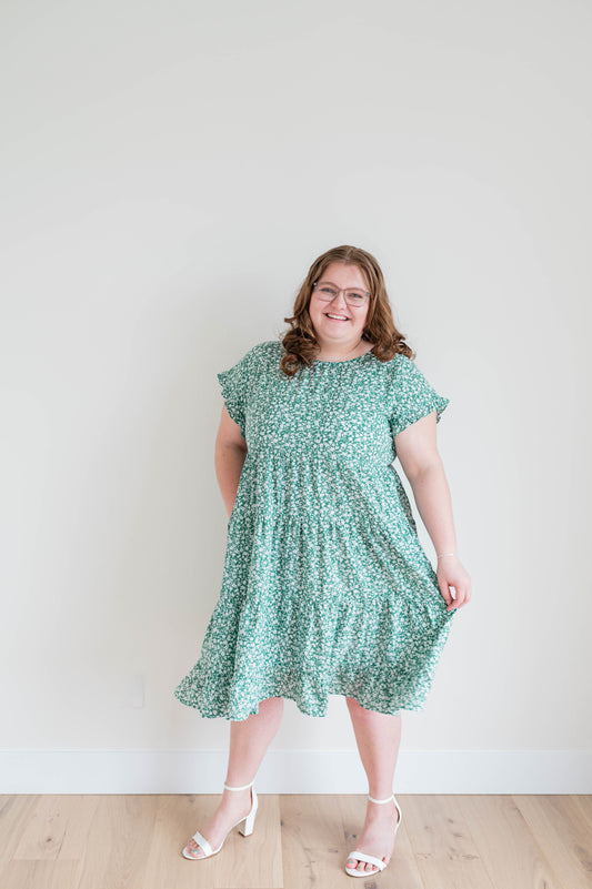 Floral Print Green Midi Dress - Plus