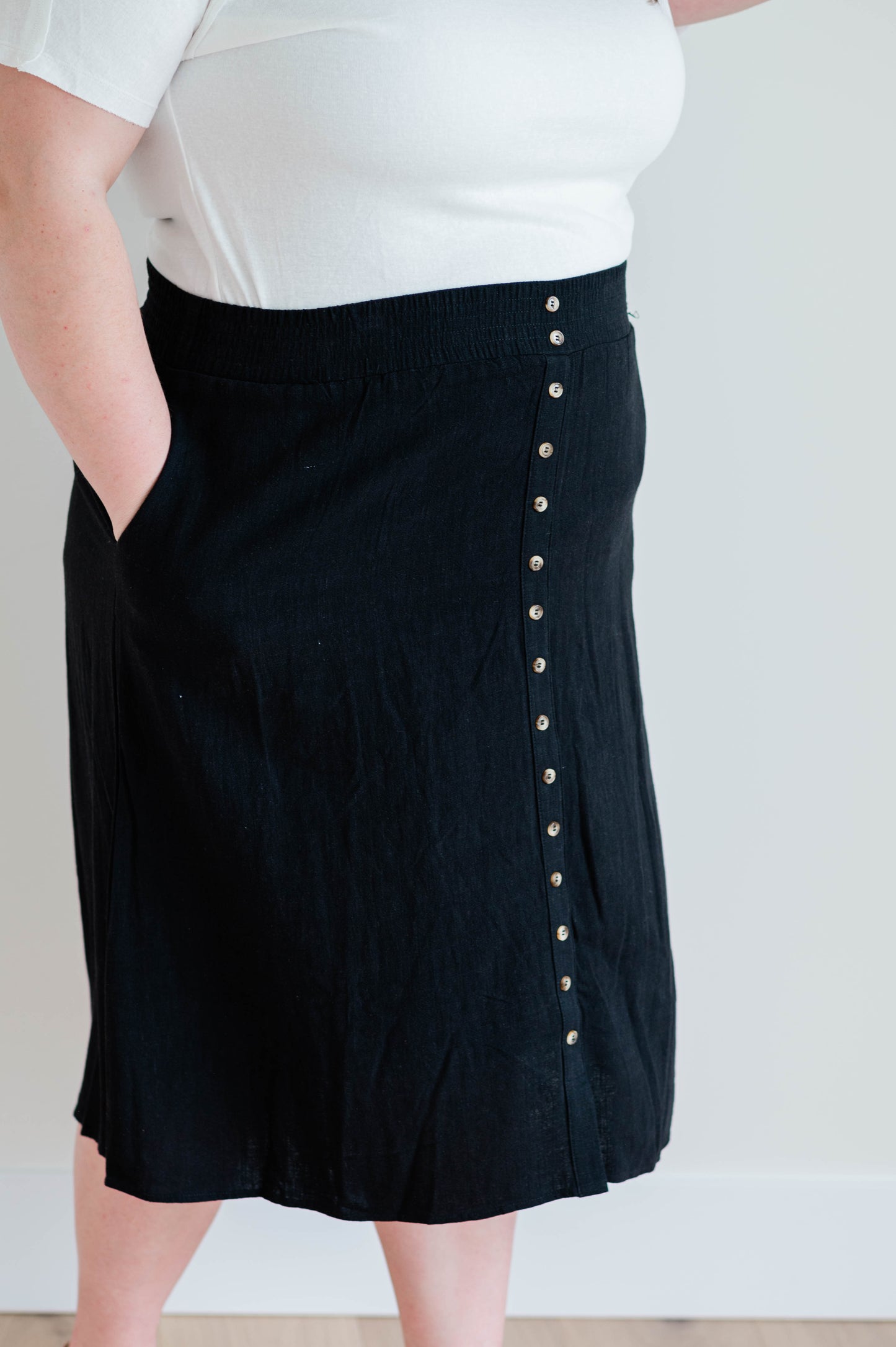 Greta Linen Blend Midi Skirt - Black