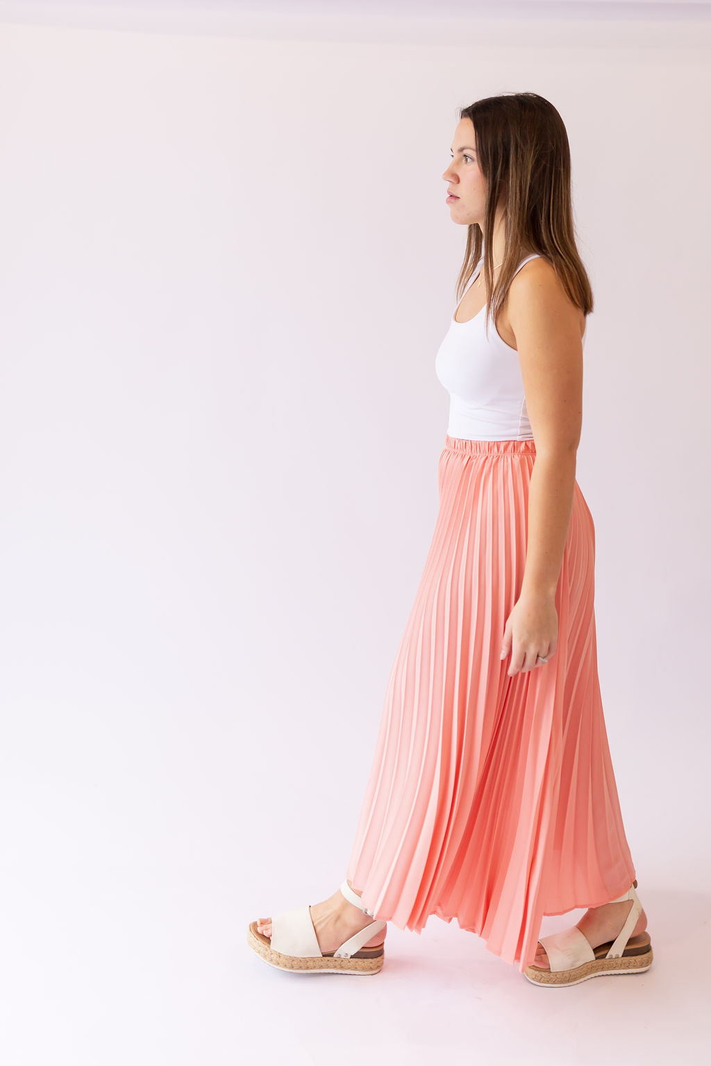 Freya Pleated Midi Skirt -Peach