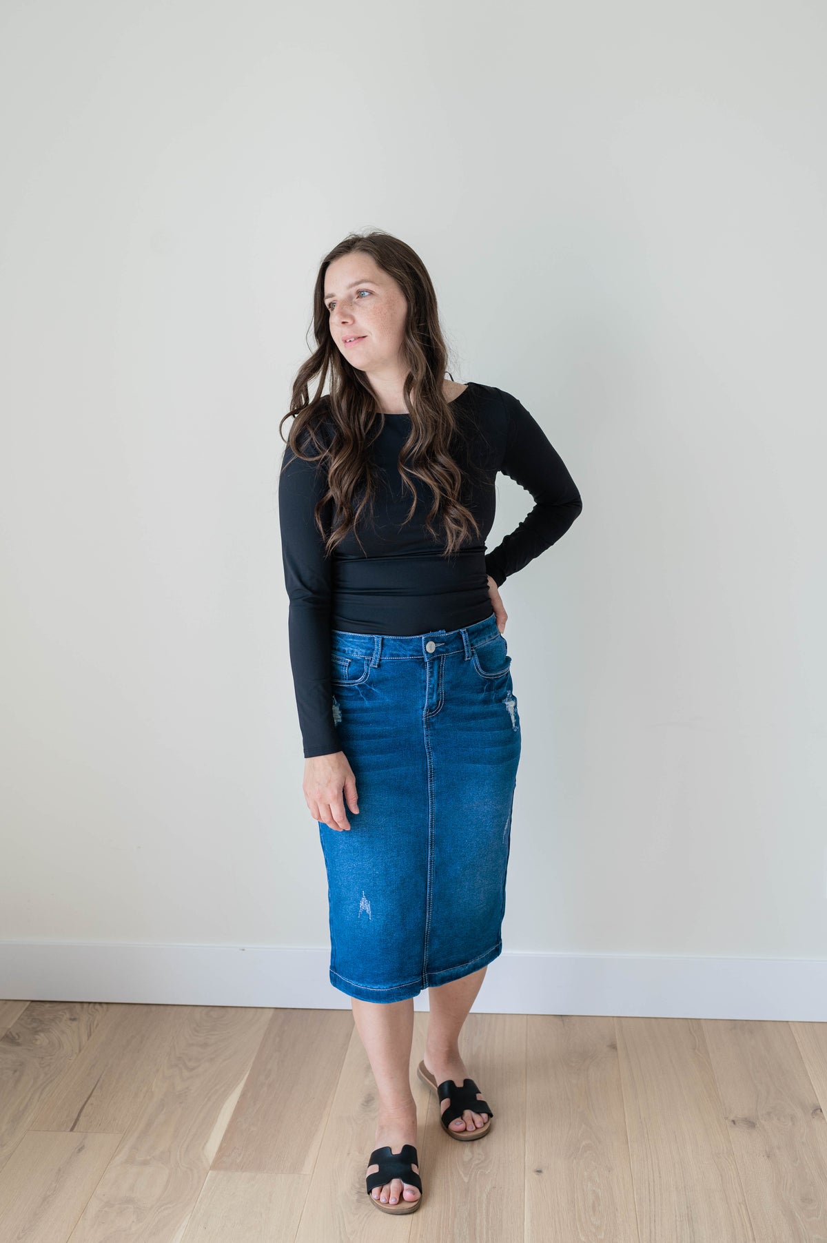 Medium Wash Distressed Skirt