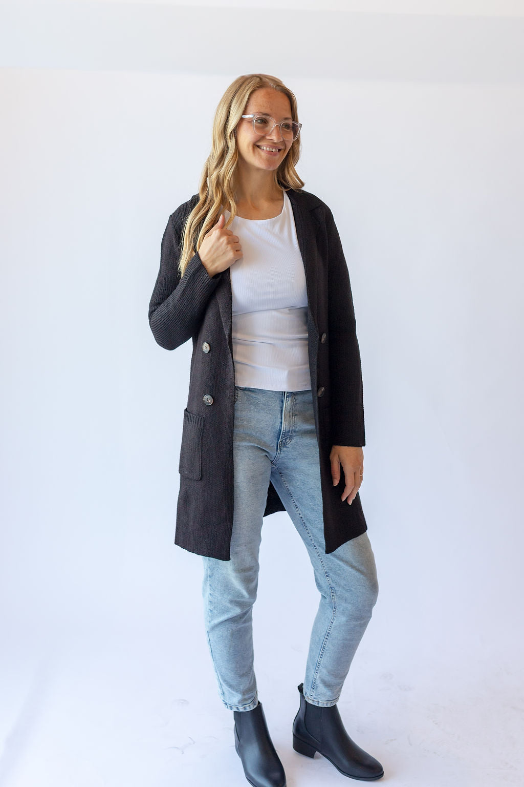 Long Sleeve Sweater Jacket -Black