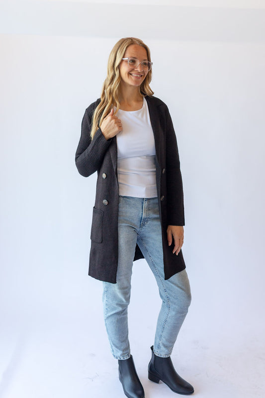 Long Sleeve Sweater Jacket -Black