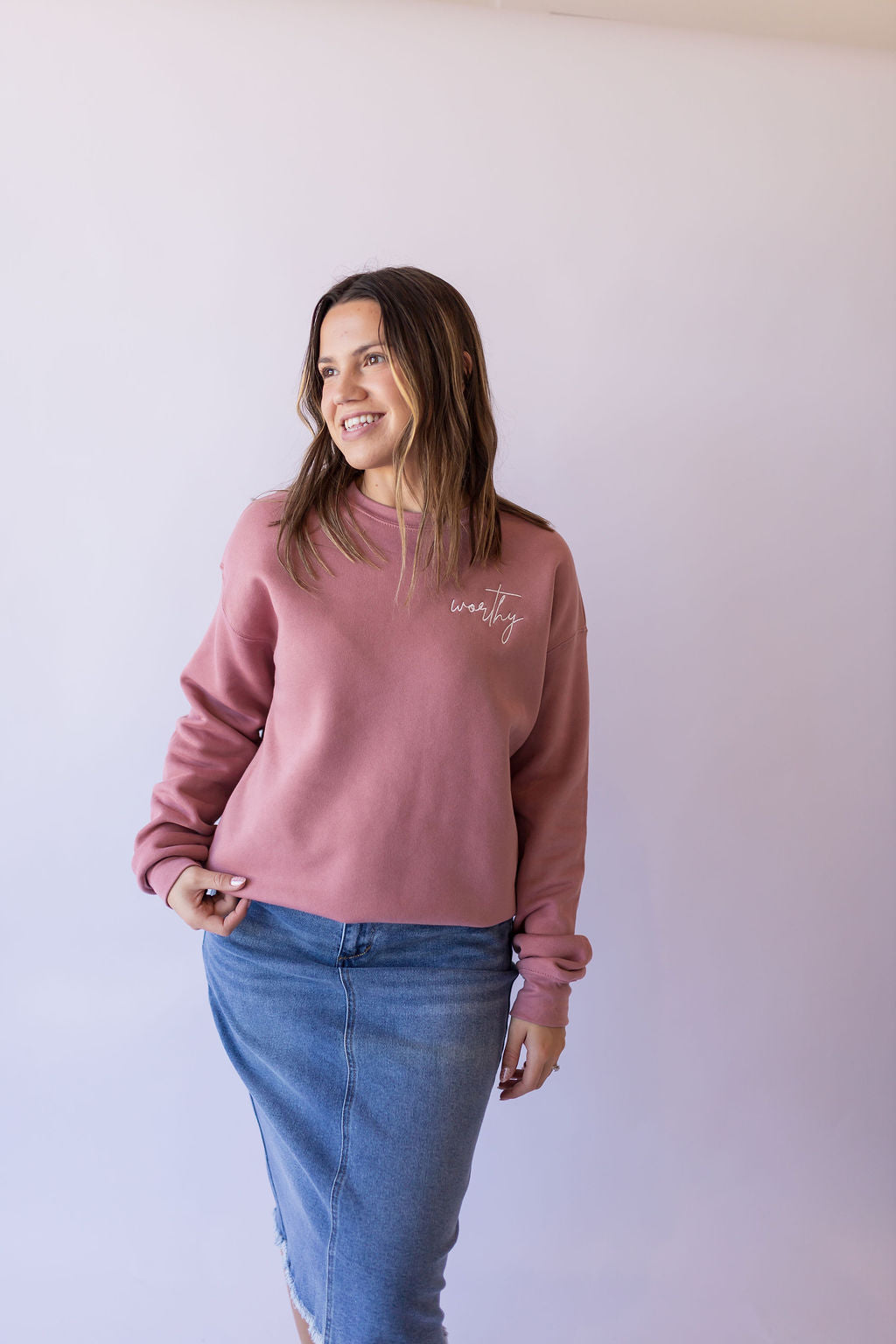 Worthy Embroidered Sweatshirt -Mauve