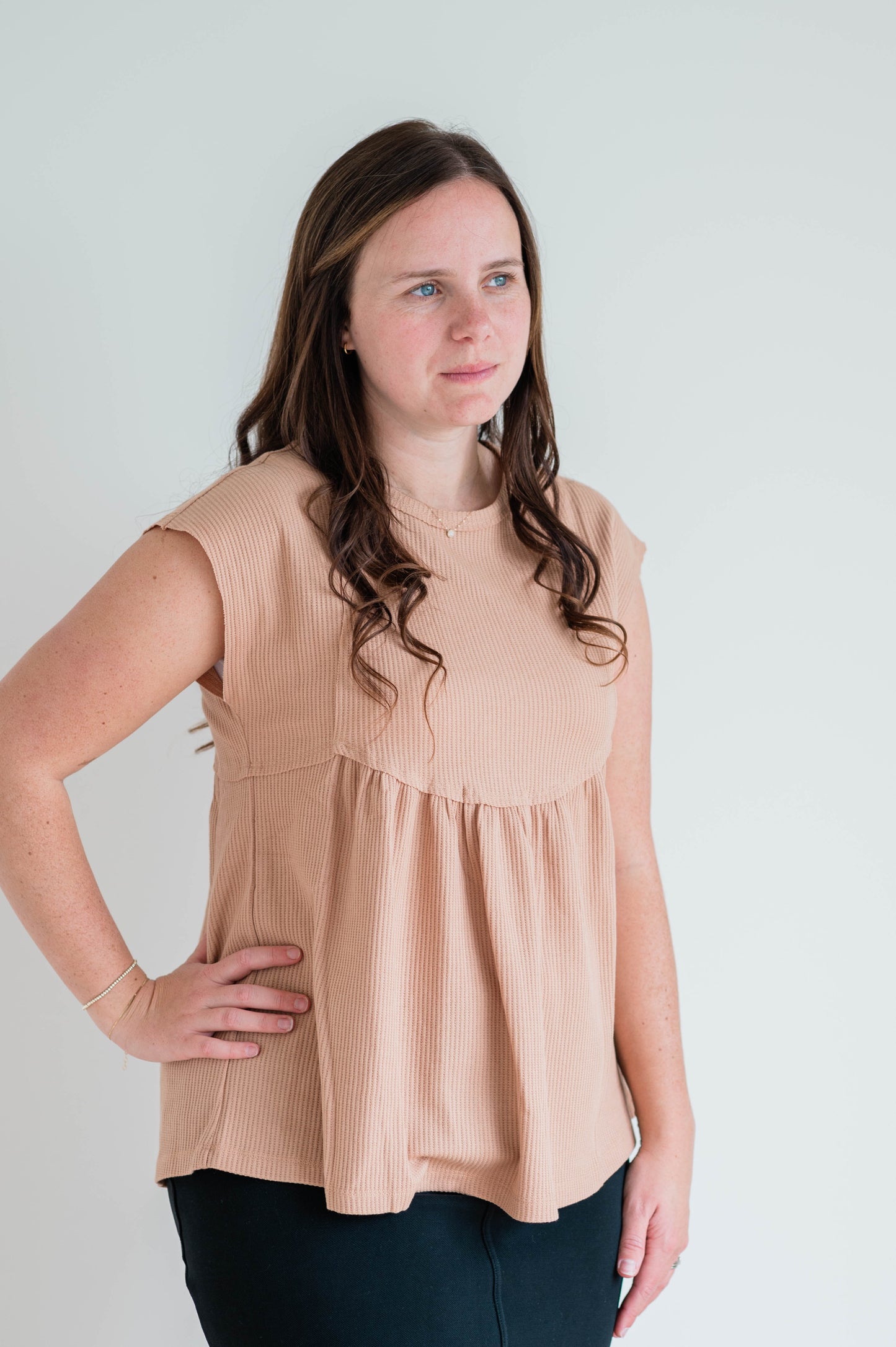 Short Sleeve Blouse With Front Yoke Sand