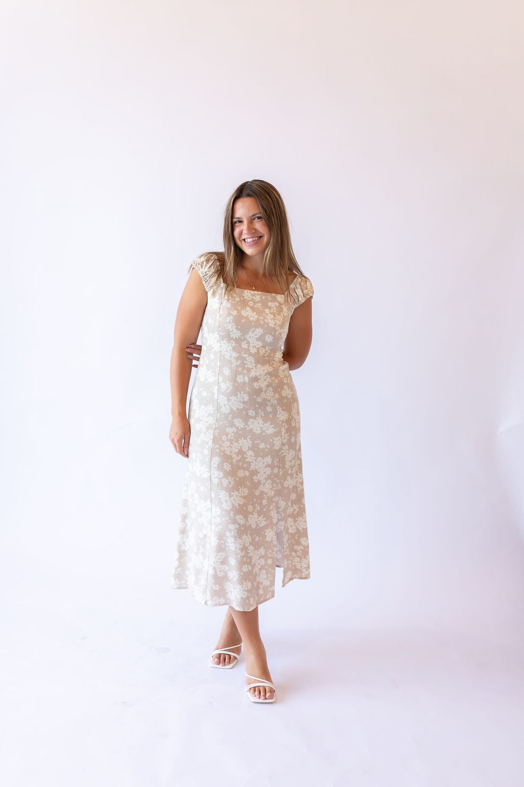 Hallie Floral Dress -Taupe