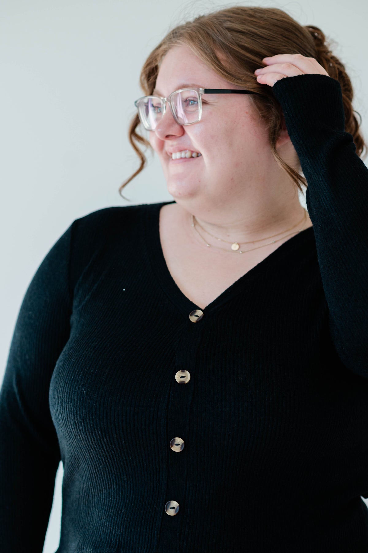 Ribbed Button Long Sleeve -Plus