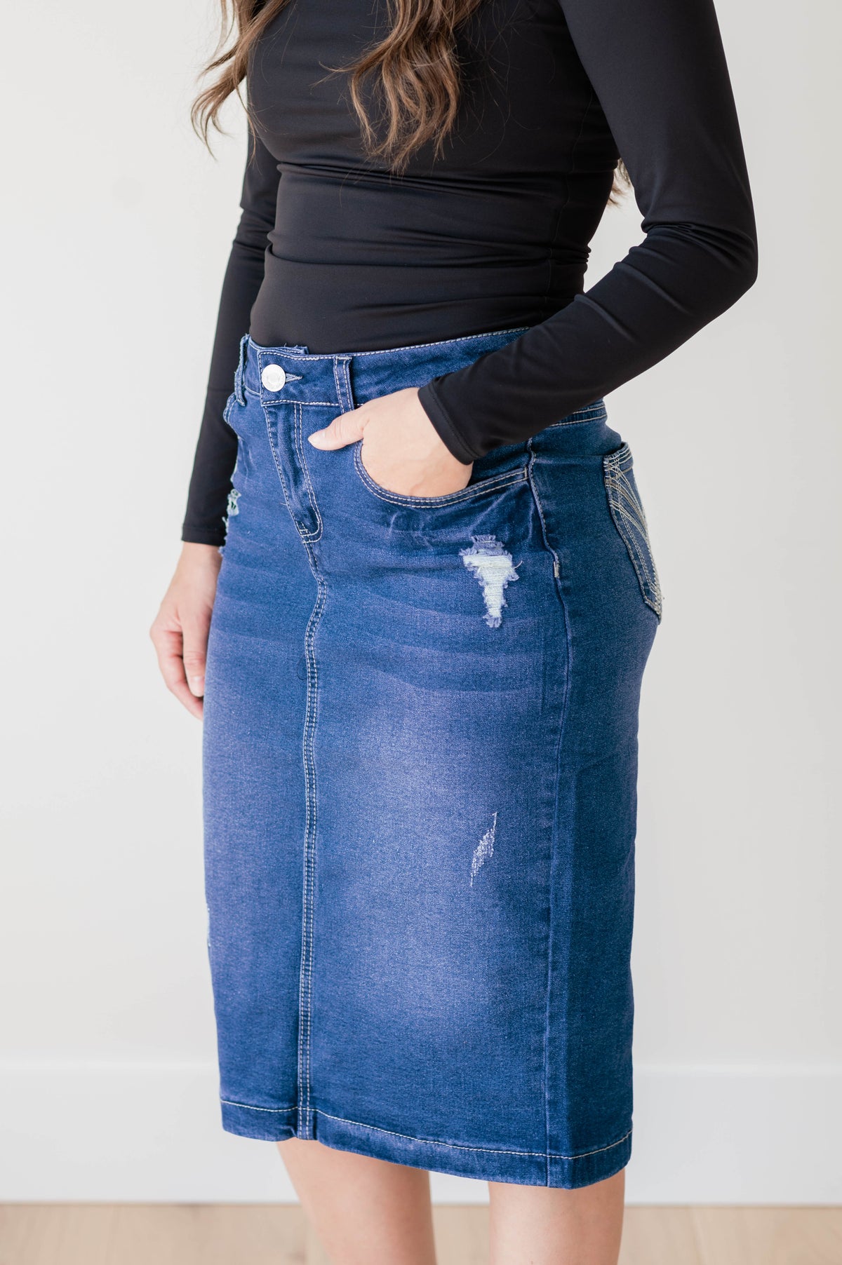 Medium Wash Distressed Skirt