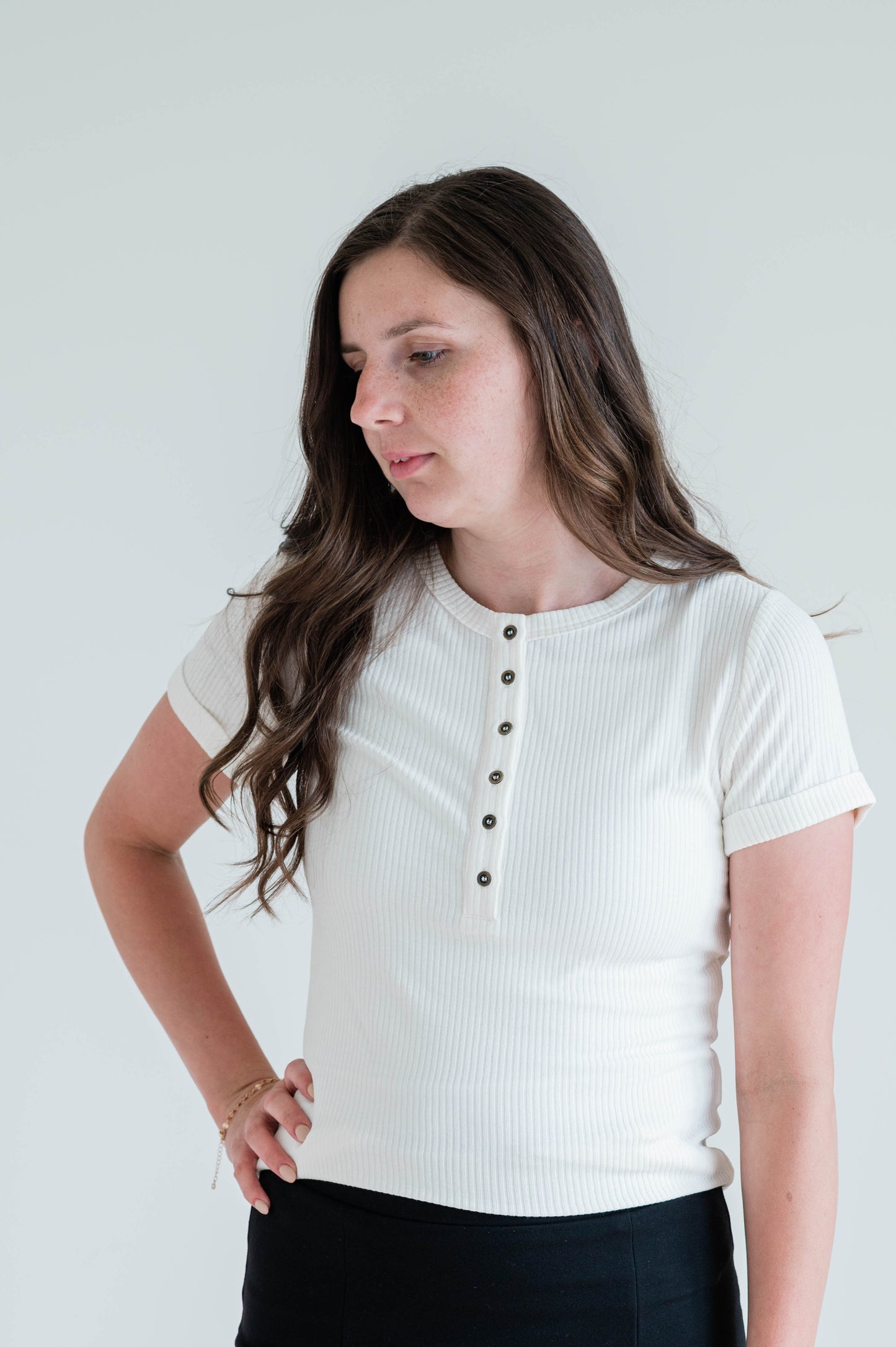 Short Sleeve Henley Top - Off White