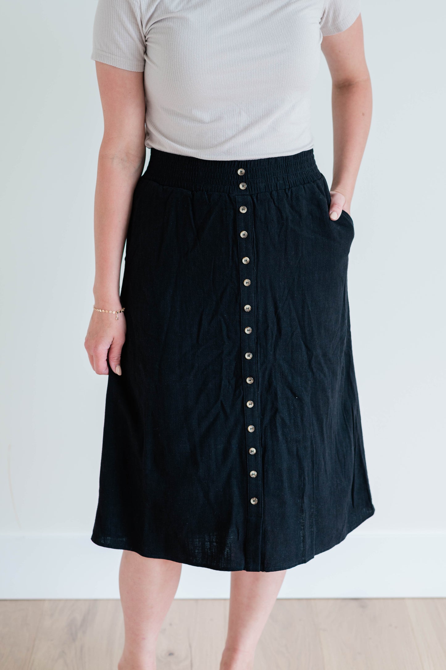 Greta Linen Blend Midi Skirt - Black