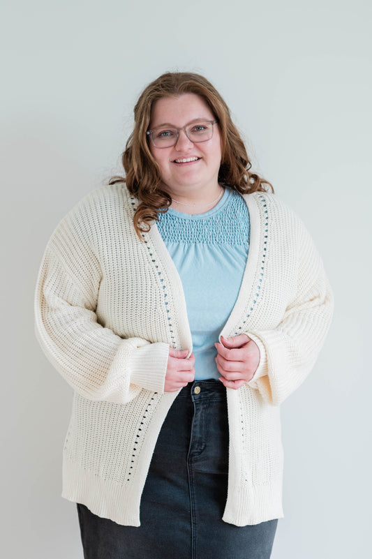 Eyelet Cardigan Oatmeal -Plus