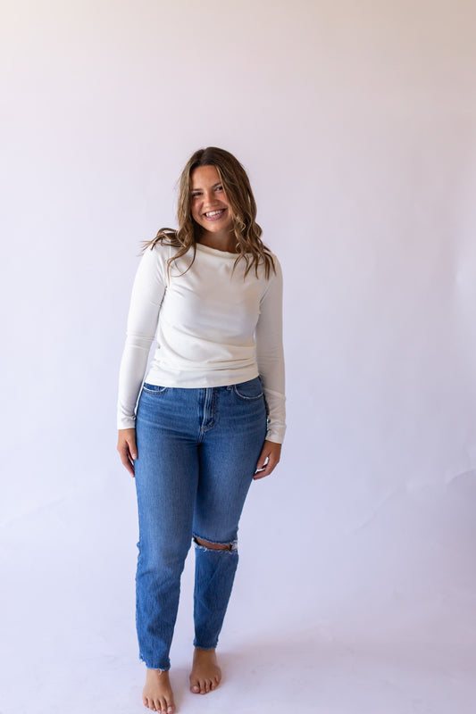 Boat Neck Long Sleeve -White