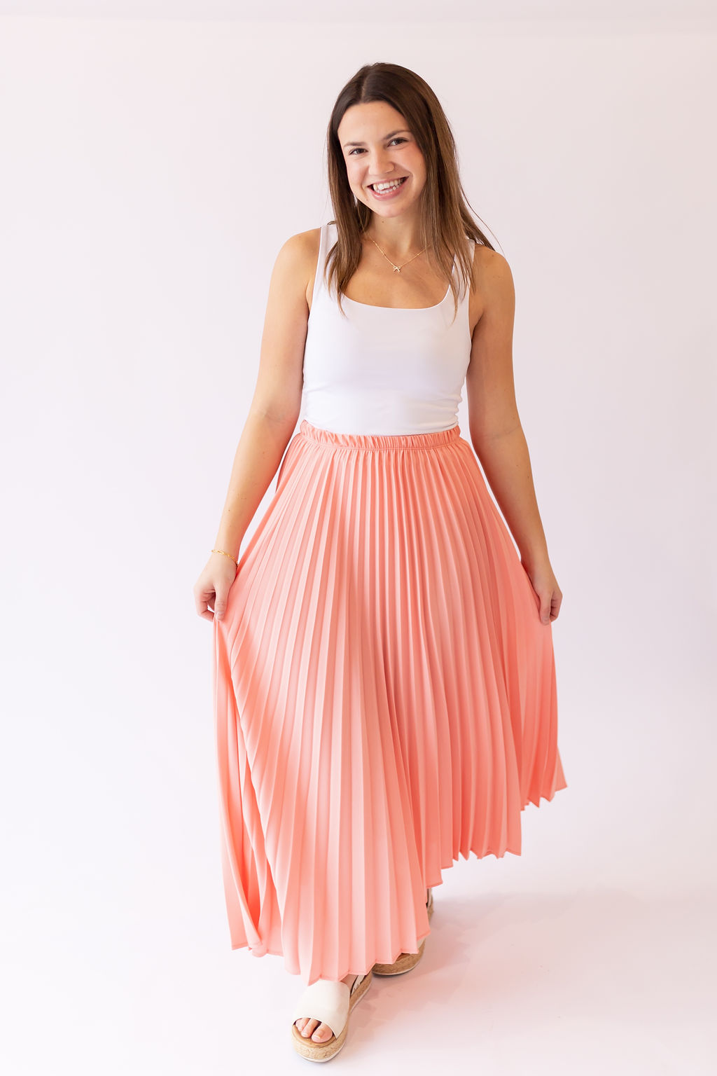 Freya Pleated Midi Skirt -Peach