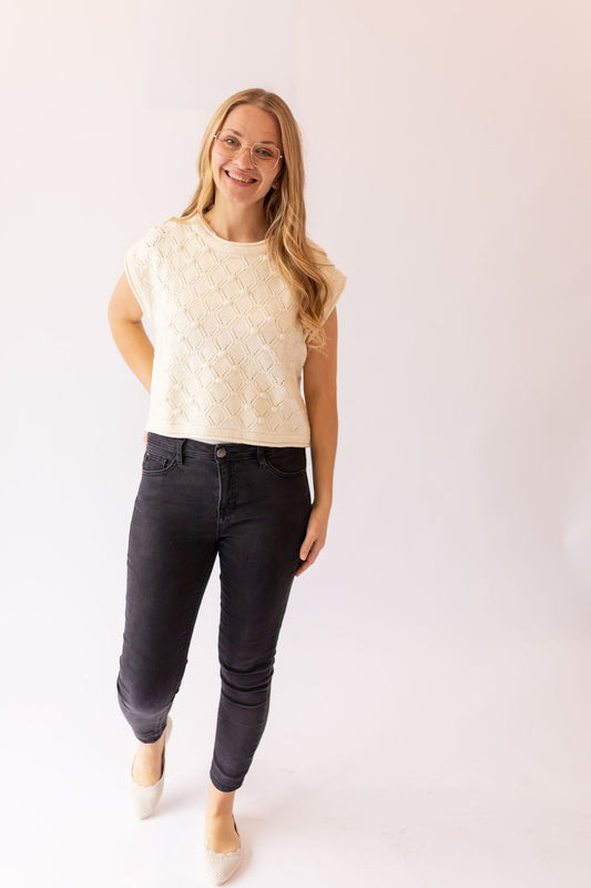 Hayden Popcorn Sweater Top -Cream